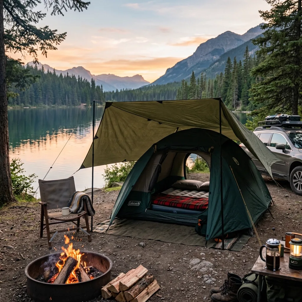 จัดแคมป์ปิ้งคาร์แคมป์สุดชิลสไตล์ Glamping: รวม 4 ไอเทมเต็นท์กางอัตโนมัติ ฟลายชีทกันฝน ที่นอนเป่าลม และเก้าอี้ Kermit